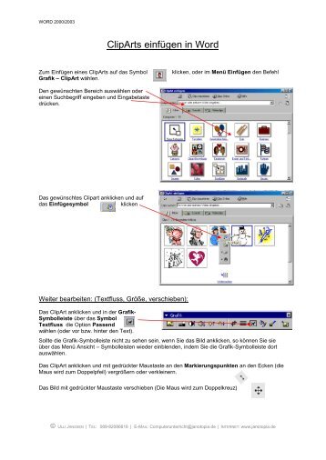 ClipArts einfügen in Word 2000/2003 - Computerunterricht Janotopia