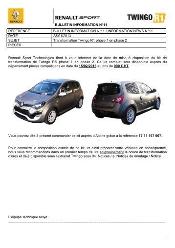 TÃ©lÃ©charger le document de transformation Twingo R1 en phase 2