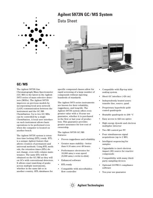 Agilent 5973N GC/MS System Data Sheet