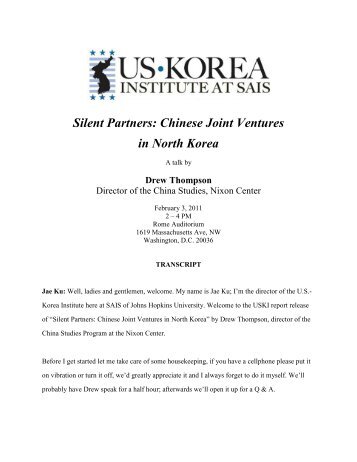 Silent Partners: Chinese Joint Ventures in North Korea - US-Korea ...