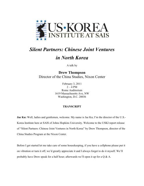 Silent Partners: Chinese Joint Ventures in North Korea - US-Korea ...