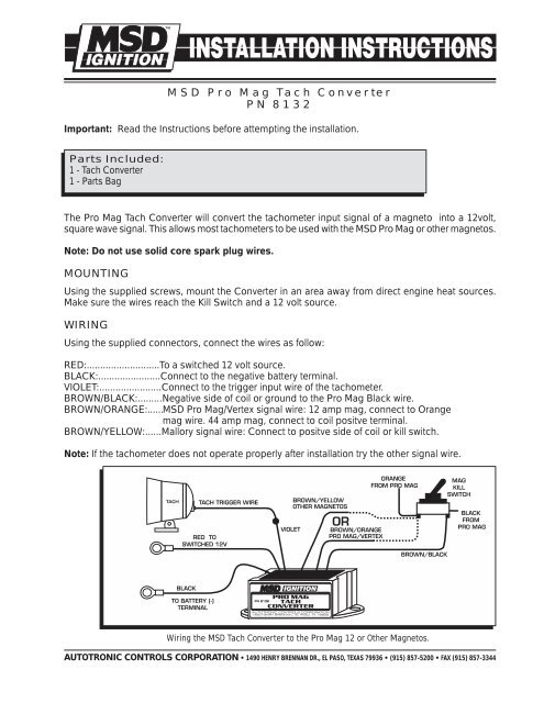 MSD Pro Mag Tach Converter PN 8132 MOUNTING WIRING