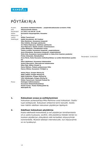 OhjausryhmÃ¤n kokousmuistio 6.5.2013 (0,1 Mb) - Ramboll