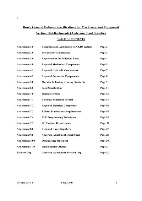 Bosch General Delivery Specifications For Machinery And Equipment