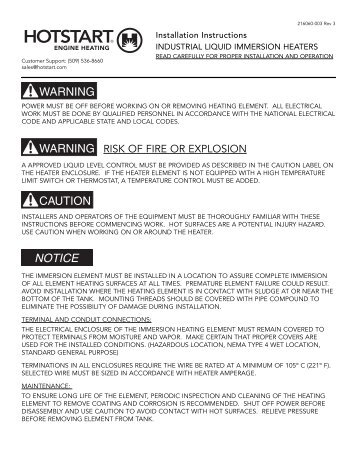 Industrial Liquid Immersion Heaters/Elements - Hotstart