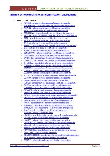 schede tecniche per certificazione energetica
