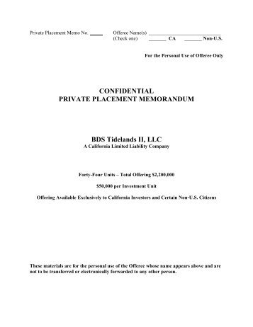 CONFIDENTIAL PRIVATE PLACEMENT MEMORANDUM BDS ...