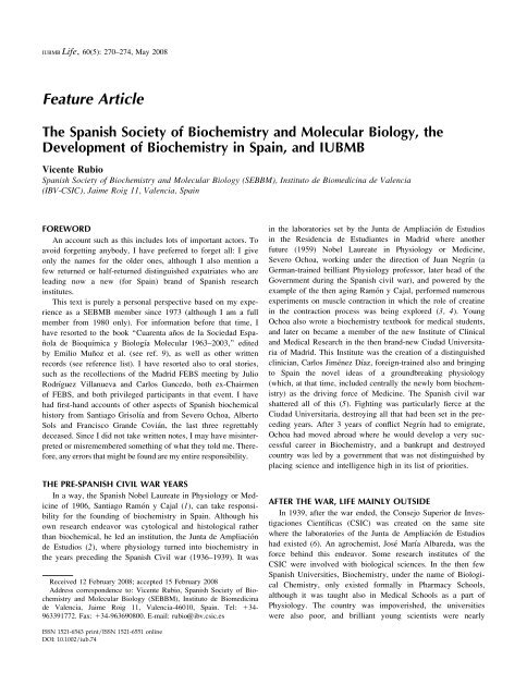 The Spanish Society of Biochemistry and Molecular ... - SEBBM