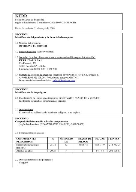 Ficha de Datos de Seguridad segÃºn el Reglamento ... - Kerr