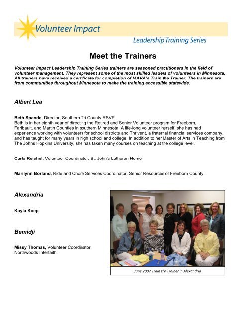 Meet the Trainers - Minnesota Association for Volunteer Administration