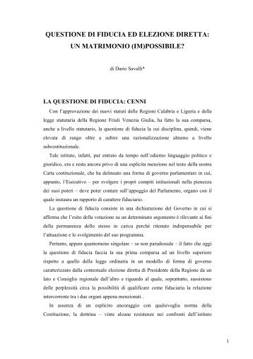 questione di fiducia ed elezione diretta - Assemblea Regionale ...