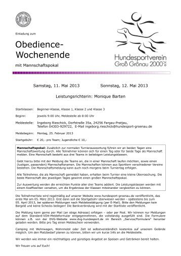 Obedience- Wochenende - DVG-Landesverband Hamburg