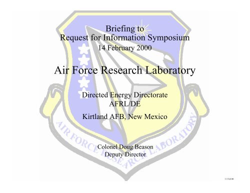 Air Force Research Laboratory Directed Energy Directorate