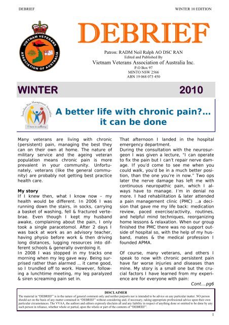 A Better Life With chronic pain? - Vietnam Veterans Association of ...