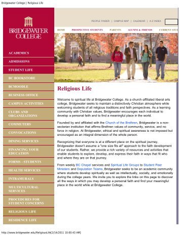 Bridgewater College | Religious Life - Home - Welcome ...