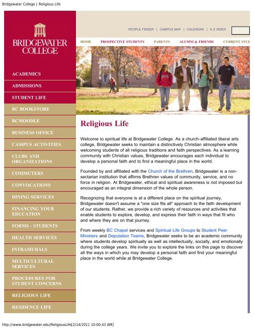 Bridgewater College | Religious Life - Home - Welcome ...