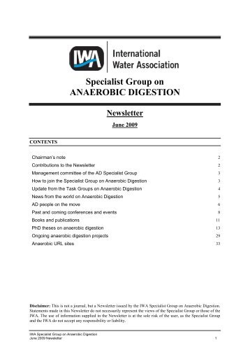 Specialist Group on ANAEROBIC DIGESTION Newsletter - IWA
