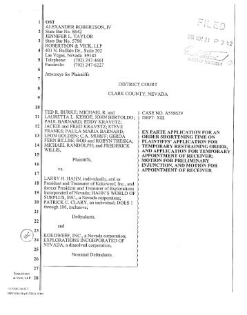 Ex Parte Application for an Order Shortening Time ... - kokoweef.com