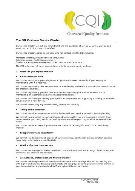 Customer service charter - Chartered Quality Institute