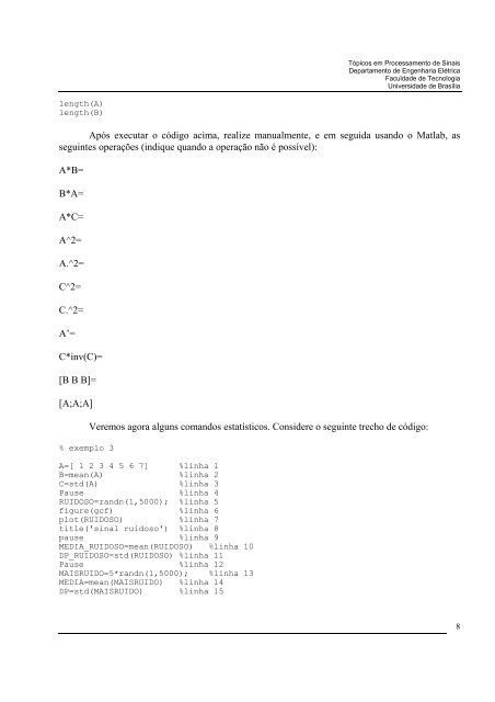 MATLAB 1) IntroduÃ§Ã£o 2) GeraÃ§Ã£o de Sinais Amostrados