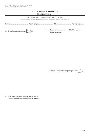 Soal UTS Matematika I 09Apr11 - istiarto