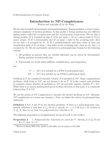 Introduction to NP-Completeness - Computer Science