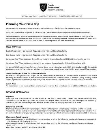 Planning Your Field Trip - Frazier History Museum