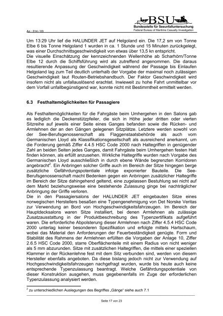 Unfallbericht 314/03 - Bundesstelle fÃ¼r Seeunfalluntersuchung