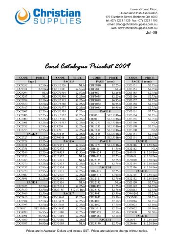 Card Catalogue Pricelist 2009 - Christian Supplies