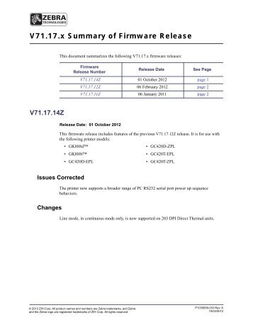 Firmware Release Notes - Zebra