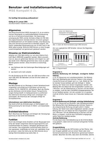 Benutzer- und Installationsanleitung MSE Kompakt 6 ZL - Warema