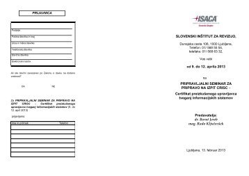 SLOVENSKI INŠTITUT ZA REVIZIJO, od 9. do 12. aprila 2013 ...