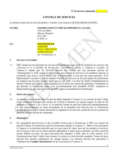 Contrat de services - Specimen - Exportation et ... - EDC
