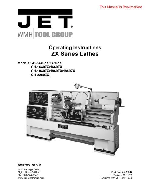 Operating Instructions ZX Series Lathes - JET Tools