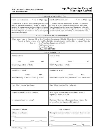 Application for Copy of Marriage Record - City of Kingston