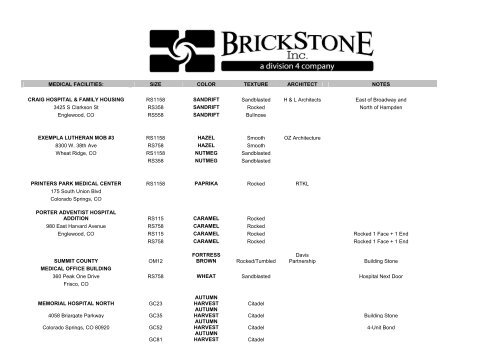 MEDICAL FACILITIES: SIZE COLOR TEXTURE ... - Brickstone Inc.
