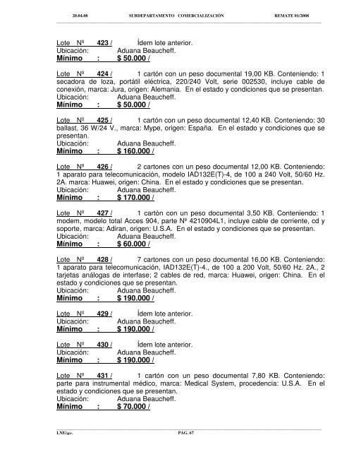 CatÃ¡logo Remate Aduana Metropolitana a efectuarse el ... - Pollmann