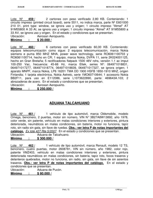 CatÃ¡logo Remate Aduana Metropolitana a efectuarse el ... - Pollmann