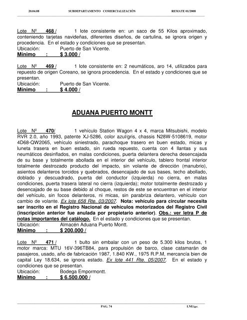 CatÃ¡logo Remate Aduana Metropolitana a efectuarse el ... - Pollmann