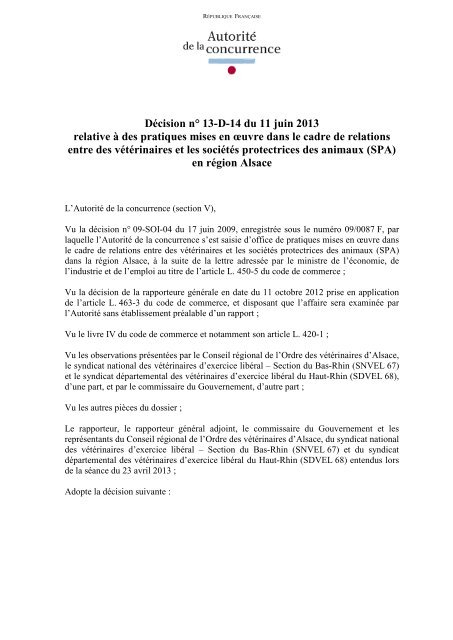 Décision n° 13-D-14 du 11 juin 2013 relative à des pratiques mises ...