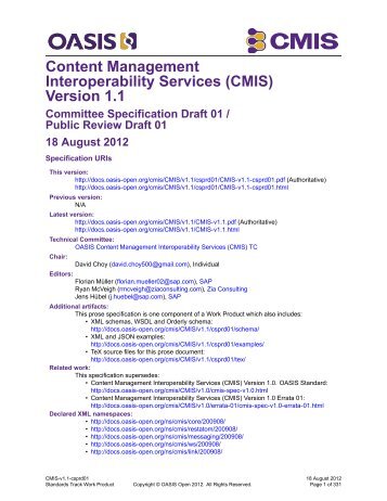 Content Management Interoperability Services (CMIS) Version 1.1