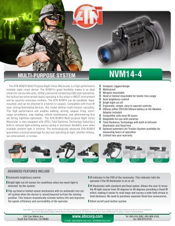 ATN NVM14-4 Spec Sheet - Euro Optics Ltd.