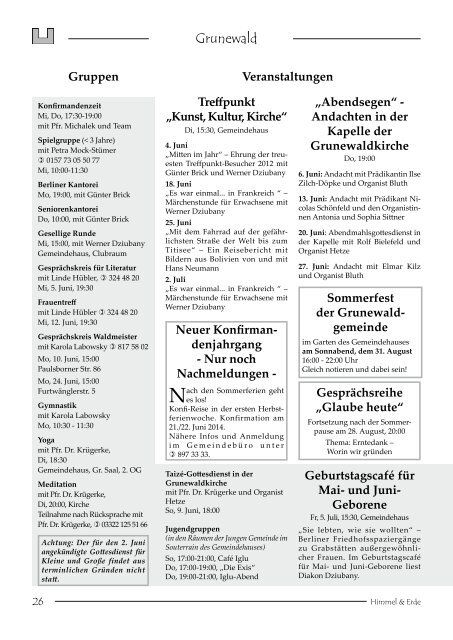 H&E Ausgabe Juni 2013 - Evangelische Kirchengemeinde Grunewald