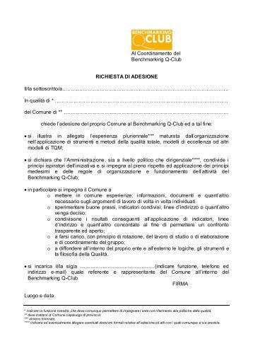 modello di richiesta di adesione - Pubblica Amministrazione di QualitÃ 