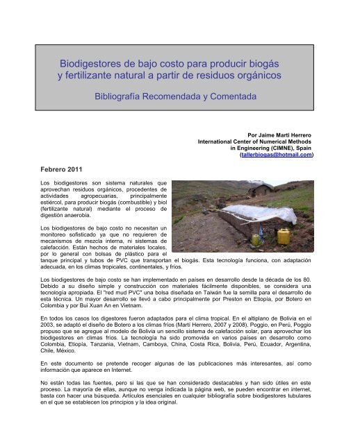 Biodigestores de bajo costo para producir biogÃ¡s ... - Ideassonline.org