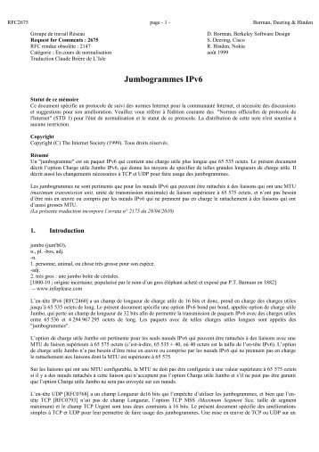 Jumbogrammes IPv6 - RFC