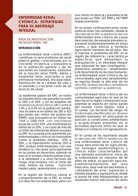 Revista Salud. Enfermedad Renal Crnica de las Comunidades Agrcolas