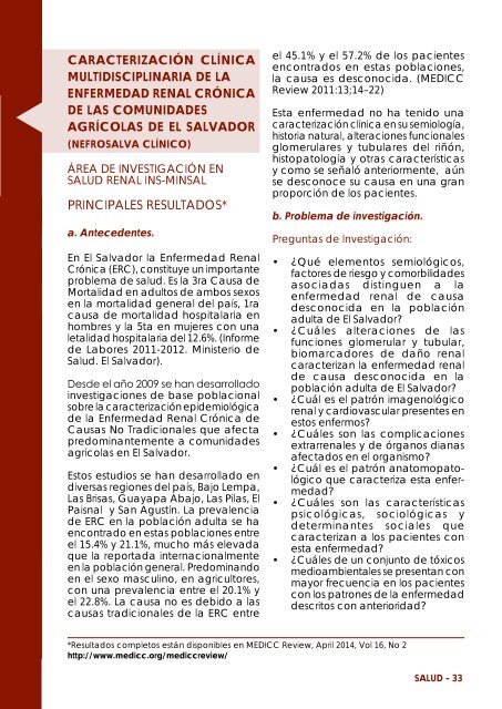 Revista Salud. Enfermedad Renal Crnica de las Comunidades Agrcolas