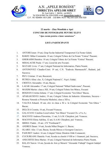 Lista cu participantii la Concursul de fotografie