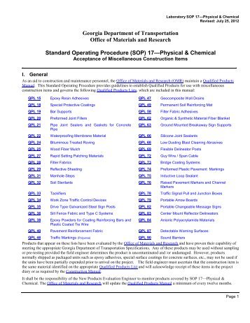 Standard Operating Procedure (SOP) 17--Phys & Chem